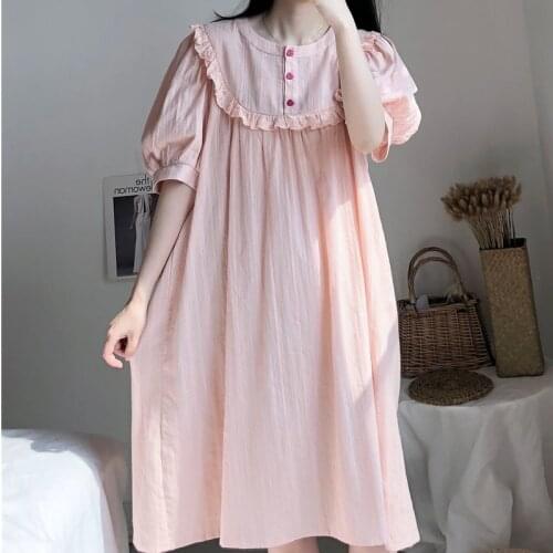 Sweet Princess Night Dress Women Summer Short Sleeve Nightshirt Cotton Sleepwear Nightgowns Loose Night Gown Female Nightdress