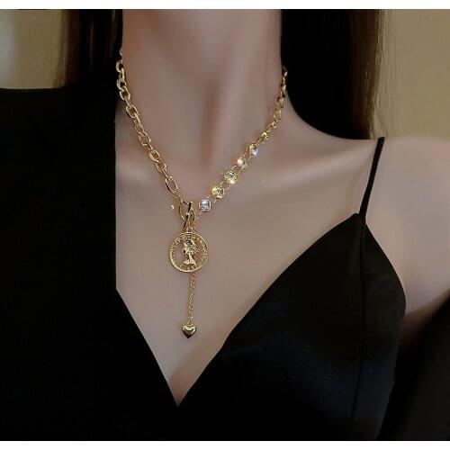 Multi Layer Gold Metal portairt Chunky Chain Necklace for Women Vintage Statement Punk Choker Collar Jewelry Pack