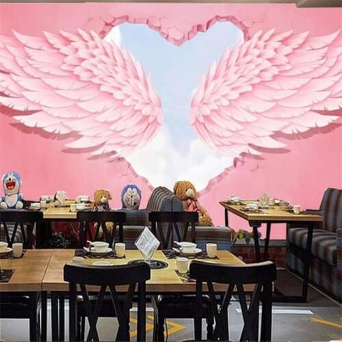 Custom mural wallpaper papel de parede Retro 3D pink love angel wings tooling background custom large mural green wallpaper