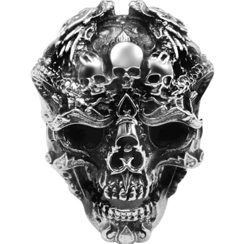 Real 925 Sterling Silver Skull Ring Men Adjustable Dragon Ring Punk Rock Many Skeletons Mens Gothic Halloween Jewelry