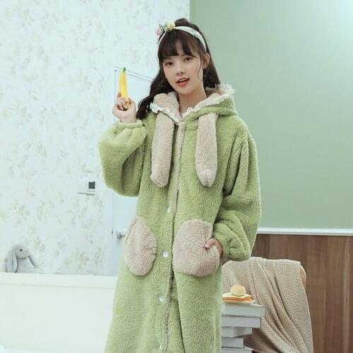 Nightgown womens pajamas thick coral velvet princess Female Korean style hooded bathrobe pijamas woman sexy nightwear new