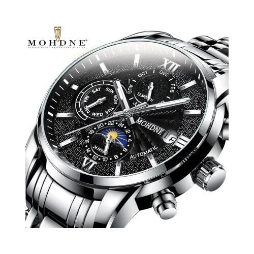 MOHDNE 2020 New Brand Men Automatic Mechanical Watch Fashion Calendar Moon Phase Multi-Function Waterproof Self-wind Wristwatch