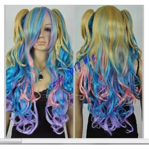 Zhaoxia++0754@Q8@* +++0086 New Wig Double Ponytail Wig mixing Colored Wigs Fashion Personality