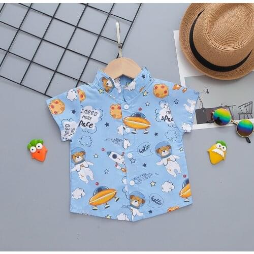 Infant Clothing 2021 Summer New Cotton Short-sleeve Baby Space Bear Printed Shirt Casual Childrens Clothes Kids Shirt 1-5 Years
