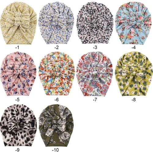 Bulk 20pc/lot Flower Bowknot Baby Hat Soft Cotton Baby Girls Hat Bonnet Spring Infant Toddler Turban Cap Prints Beanie Kids Hat