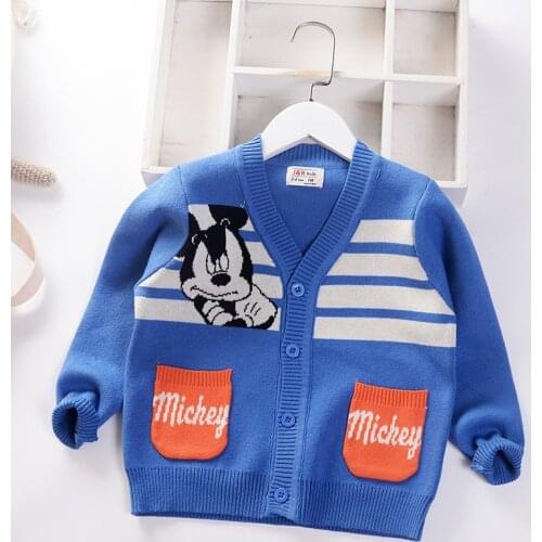 Fall Toddler Girls Cardigan Sweater Mickey Mouse Embroidery Little Boys Tops Winter Warm Children Clothes Kids Knitted Outfits