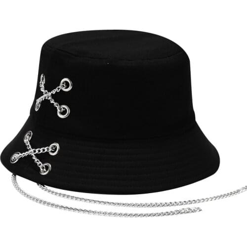 Unique Cotton Bucket Hat Cross Chain Fisherman Hat Unisex Hip Hop Cap Gross Panama Outdoor Soild Color Sun Hat For Women Men