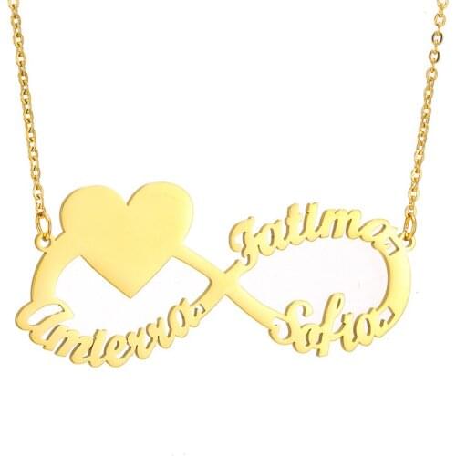 Personalized Engraved Heart Photo Necklace Custom 1-4 Name Stainless Steel Num 8 Shape Charm Pendant Necklace Women Friends Gift