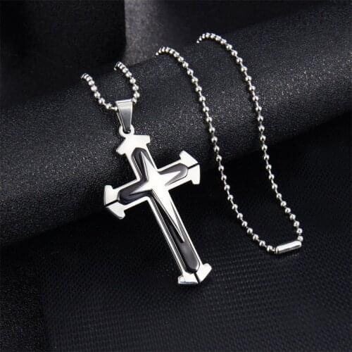 Sinple Style Flash Star Black Star Three Cross 316L Stainless Steel Pendant Necklaces Bead Chain for Men Women Wholesale