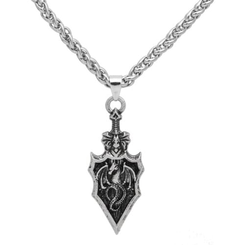 Silver Knight Sword Dragon Pendant Men Necklace Gift Birthday Sterling Silver Gift for Him Dragon Wing Necklace
