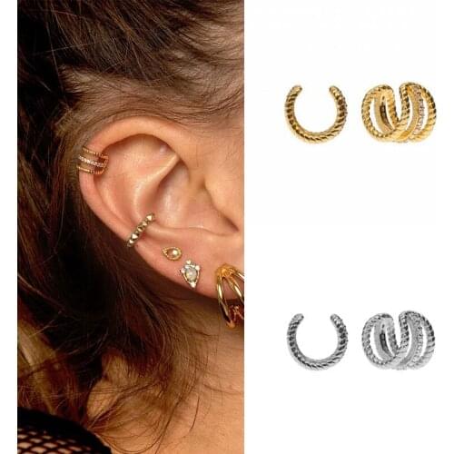 CRMYA Cubic Zirconia Ear Clip Ear Cuff Earrings For Women Clip Earrings Hoop Earrings Silver Gold Filled Punk Fashion Jewelry