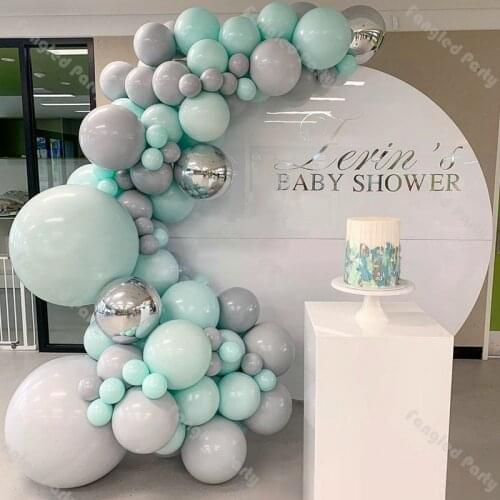 105pcs Macaron Tiffany Blue Ballons Garland Baby Shower Gray 4D Sliver Globals Balloon Wedding Arch Kit Birthday Party Decor