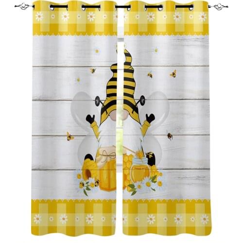 Bee Dwarf Daisy Honey Yellow Plaid Blackout Curtains For Kitchen Bedroom Kids Room Window Treatment Curtains for Living Room