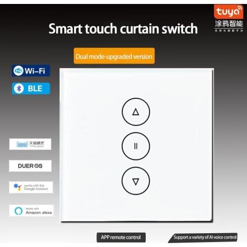 Tuya Dual-mode Bluetooth WIFI Touch Smart Curtain Switch Timing Remote Control Zero Fire Roller Shutter Curtain Blinds Switch