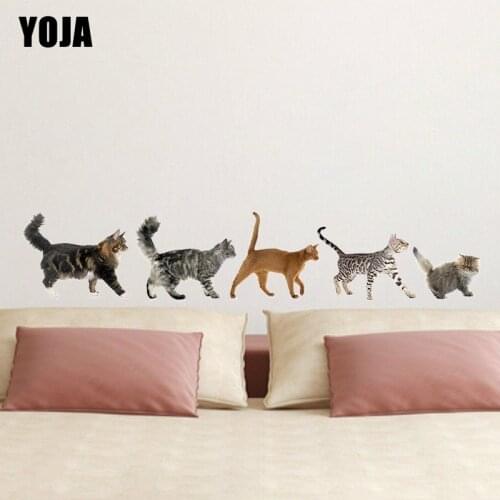 YOJA 75×15.1CM A Group Of Walking Cats Funny Cartoon Wall Sticker Personality Home Room Decoration 8WS0279