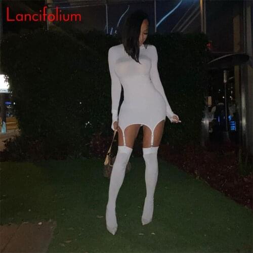 Sexy Long Sleeve Bodycon Dress Women Autumn Fall Turtleneck White Club Night Party Mini Dress With Socks Laides Designer Dress