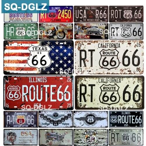 [SQ-DGLZ] Hot Route 66 License Plate Store Bar Wall Decoration Tin Sign Vintage Metal Sign Home Decor Painting Plaques Poster
