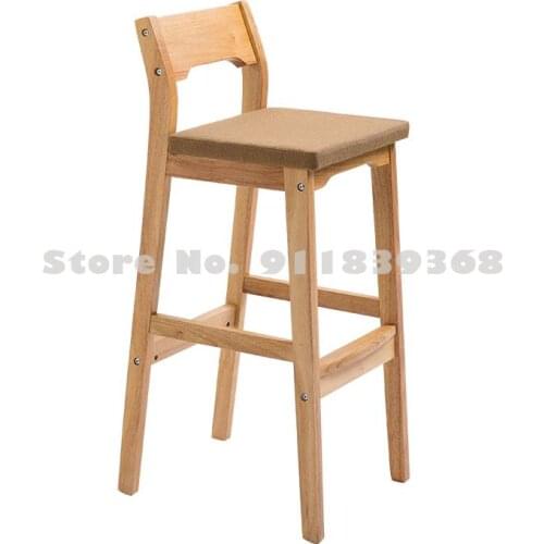 Solid Wood Bar Chair Back Bar Stool Modern Simple Front Desk Bar Chair Home Nordic Retro High Footed Stool