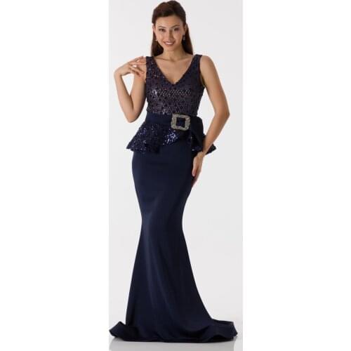 SHECCA (63069) Stone Belt Detailed Fish Pattern Sequin Fabric Dress