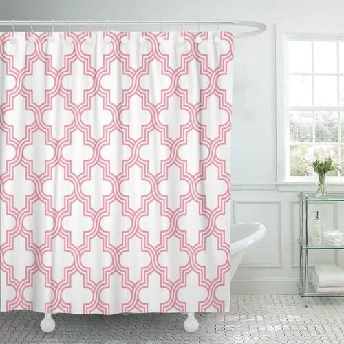 Gray Diamond Traditional Quatrefoil Lattice Pattern Pink Geometric Shape Shower Curtain Waterproof Polyester Fabric 72 x 72 Inch