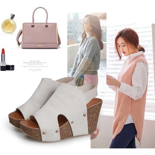 Summer Pumps High Heels Platform Wedge Sandals For Women Wedges 9cm High Heel Fish Mouth Retro Womens Shoes Platform Sandalias