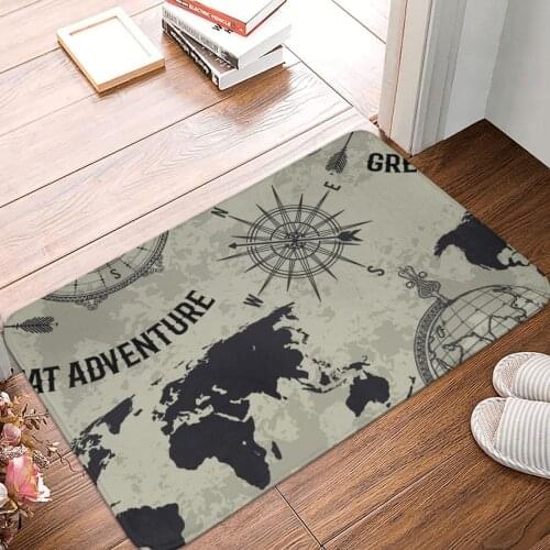 Vintage Globe Compass World Map Doormat Carpet Mat Rug Polyester Anti-slip Floor Decor Bath Bathroom Kitchen Balcony 40*60