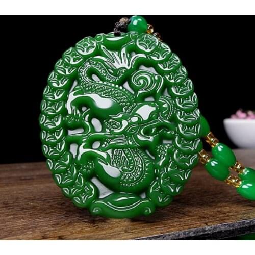 GREEN JADE MONEY DRAGON PENDANT NECKLACE JEWELLERY CHINESE HAND-CARVED RELAX HEALING WOMEN MAN LUCK GIFT AMULET SWEATER CHAIN