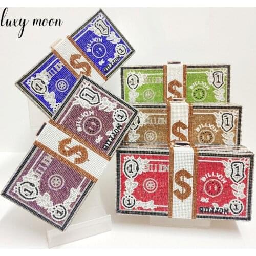 Designer Luxury Chain Diamond Dollar Evening Handbag Womens Bling Rhinestone Wedding Clutch Money Purse Ladies Bag Z059