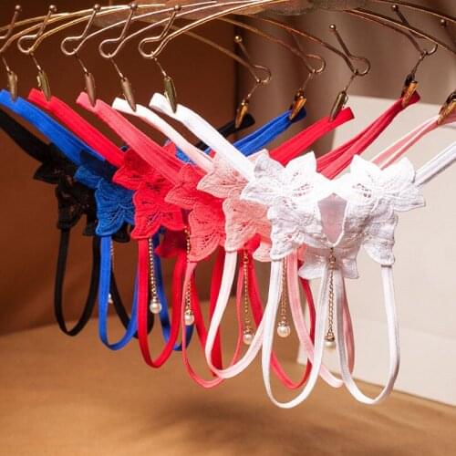 Women Transparent Hollow Out Embroidery G-String Sexy Floral Beading Low-Rise Temptation Panties