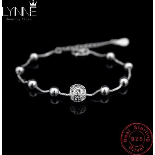 Hot Sale Fashion 925 Sterling Silver Hollow Ball Pendant Bracelets Lovely Round Bead Charm Bracelet For Women&Girl Jewelry Gift