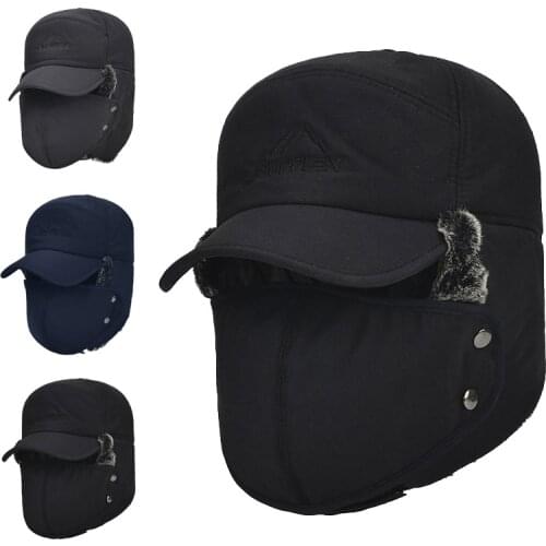 Winter Fur Warm Windproof Hat Men Women Lei Feng Cap Bomber Faux Fur Ear Flap Cap Black Ski Trooper Trapper Cold Anti-snow Cap