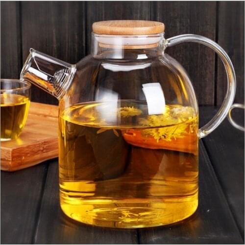 1PC High Resistant Borosilicate Glass Water Bottle Large Capacity Filtration Teapot Flower Pot With Bamboo Lid Can Be On The Gas