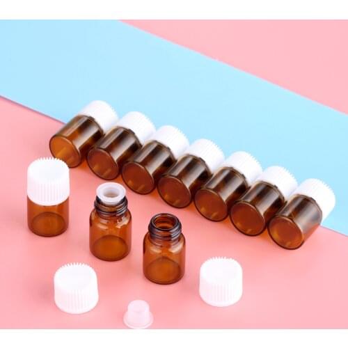 10Pcs 1/2/3/4/5ml Oil Bottles Mini Amber Glass Bottle with Orifice Reducer and Cap Small Essential Oil Vials