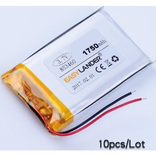 10pcs/Lot 853460 3.7V 1750mAh Rechargeable Li-Polymer Li-ion Battery For bluetooth Speaker DVD GPS PDA MP4 Mp5 Mobile Phone toys