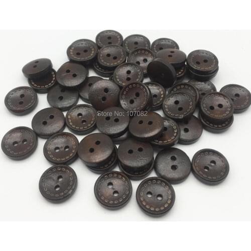 100pcs 15mm Dark Brown Wood 2 Holes Round Buttons Sewing Bowl Dashed Button Embellishments Crafts Scrapbooking