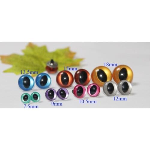 200pcs/lot 7.5/9/10.5/12/13.5/15/18mm handpaint meteal color smooth stem plastic toy cat eyes+ meteal washer --color option