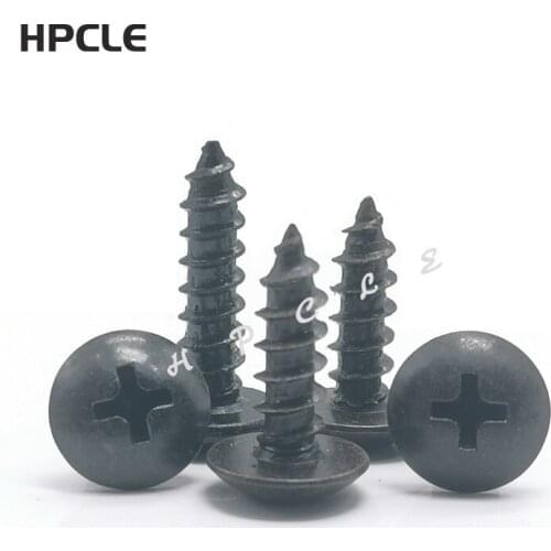 50pcs/25pcs M3 M4 M5*l Steel With Black Phillips Truss Head (cross Recessed Mushroom Head) Self Tapping Screws