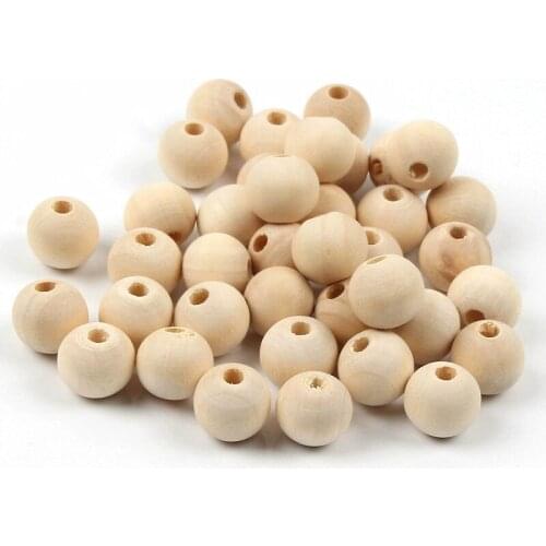 50pcs DIY Natural Ball Round Spacer Wooden Beads Eco-Friendly Natural Color Wood Beads Lead-Free Wooden Balls
