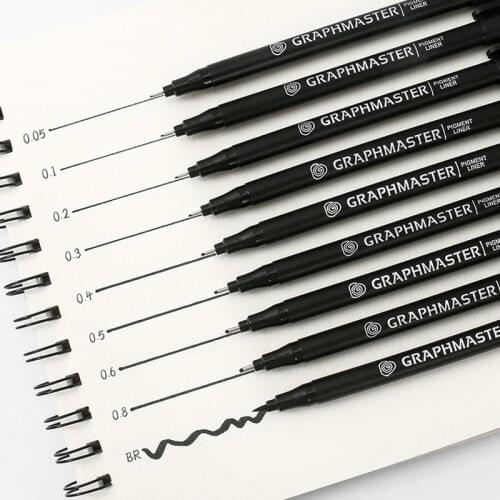 9 Pcs Different sizes Pigment Liner Micron Black Ink Brush Tip Fineliner Marker Pen for Sketching Manga Drawing Pen art supplies