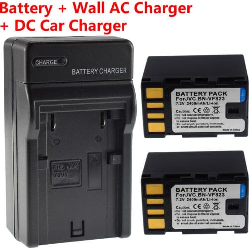 2X BN-VF823 BNVF823 Battery + AC&Car Charger for JVC AA-VF8U BN-VF808U VF815U VF823U GZ-MG130 MG130U MS100U Everio Camcorder