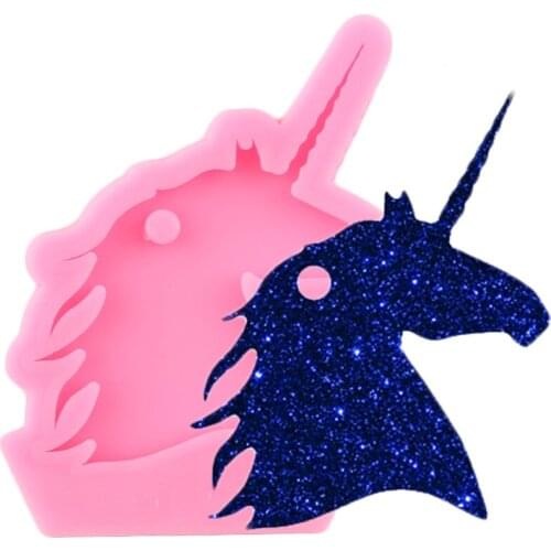 Shiny Glossy Unicorn Head Silicone Mold Epoxy Resin Craft Keychain Mould DIY Handmade Charms Molds Polymer Pendant Clay Moulds