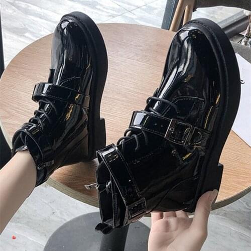 Womens Martins Boots Black Fashion Buckle Glitter Comfort Leather Ankle Boots Women Spring Summer Boots for Women botines mujer