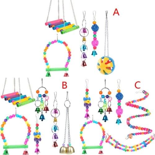 Bird Parrot toys Bird Swing Chewing Hanging Perches With Bells For Pet Parrot Lovebird Howl Budgie Cockatiels Macaws