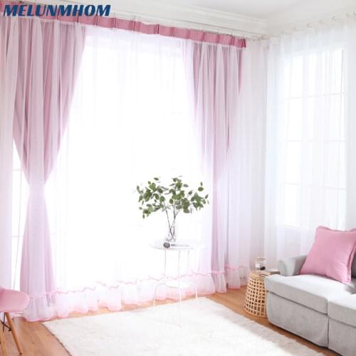 Korean Window Curtains Living Room Solid Colors Luxury Tulle/Sheer +Blackout Curtains for the Bedroom Window Screening Panel