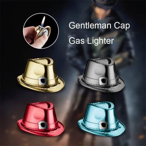 Creative gentlemen cap model personality metal butane gas refilling lighter red flame smoking gift