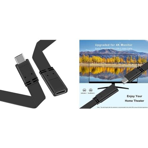 Hot-USB Type C Extension Flat Cable Short,USB3.1 Gen 2 Male to Female 20cm