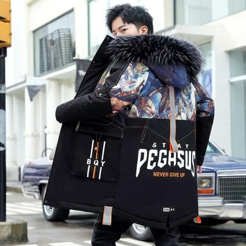 Mens winter coat medium length 2020 new thickened camouflage down jacket