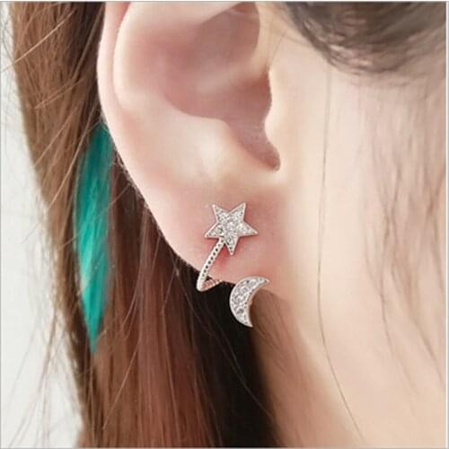 New 2020 Design New Arrival High Quality Crystal Moon Star Earrings Rhinestone Pentacle Pendant Love Stud Earrings Female Gifts
