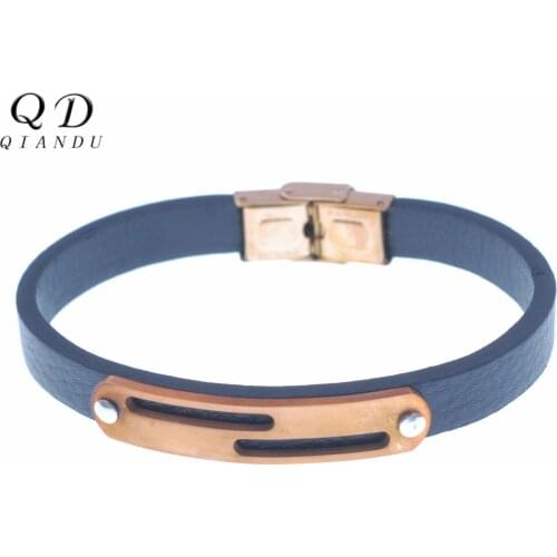 Qian Du genuine leather bracelet stainless steel simple clasp high quality bracelet unisex bracelet jewelry