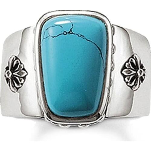 Silver Natural Stone Blue Rammel Trapezoid Rings, 2018 Fashion Glam Love Thomas Style Ring Jewelry Bijoux Gift for Women Men